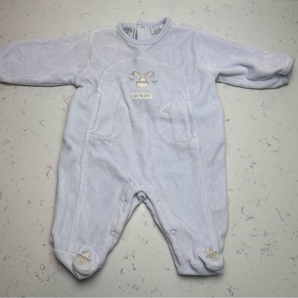 Lullaby Club Light Blue Plush Baby One-Piece‎ Footed Romper Noah's Ark NB 0160